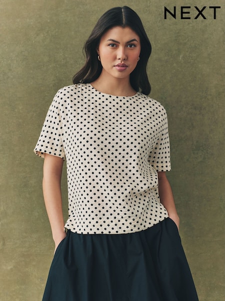 Cream/Schwarz Spot - Strukturiertes, kastiges T-Shirt (AM3653) | 33 €