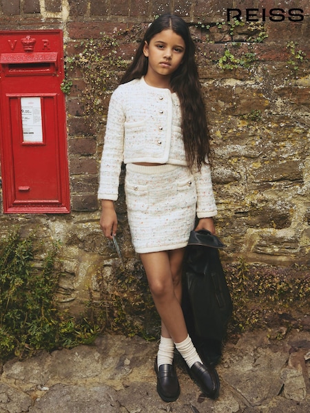 Reiss Felicity Tweed-Effect Knitted Mini Skirt with Merino (AM3687) | ‏306‏₪