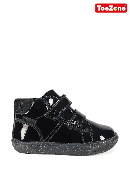 ToeZone Riley Girls Crinkle Patent Rip Tape Black Boots (AM3690) | ₪151 - ₪176