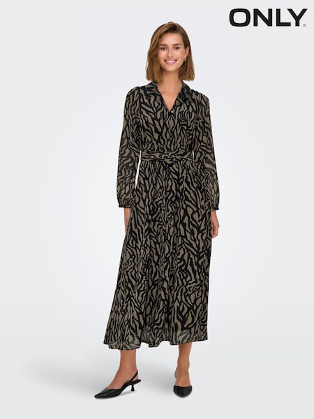 ONLY Long Sleeve Animal Print Belted Midaxi Shirt Dress (AM3760) | €30