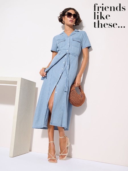 Friends Like These Blue Petite Chambray Midi Dress (AM3803) | AED326