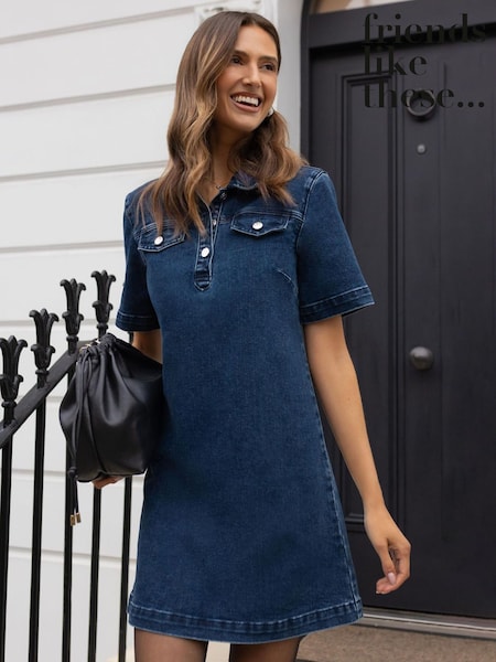 Albastru închis - Rochie mini cu linie A Friends Like These Denim (AM3859) | 350 LEI