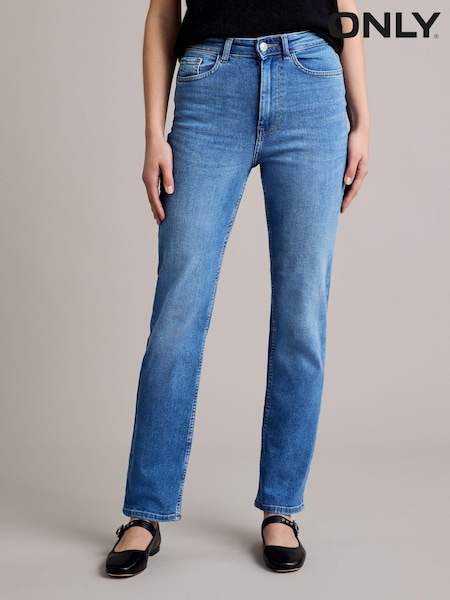 ONLY Blue Becca Extra High Waist Straight Leg Jeans With Comfort Stretch (AM3866) | €37