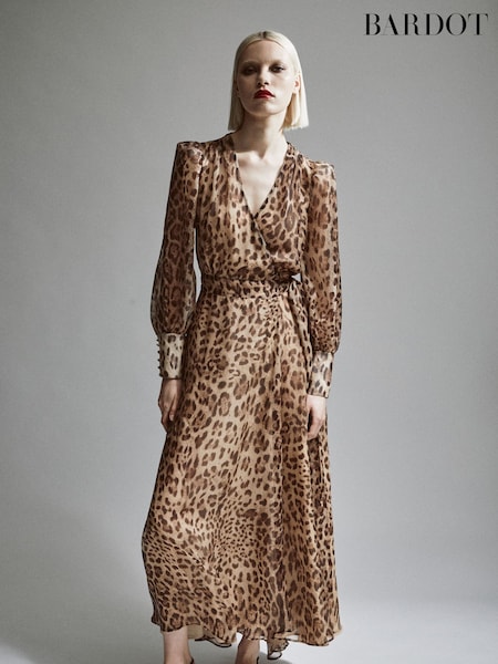 Bardot Brown Leopard Print Lucianna Maxi Wrap Dress (AM3875) | 381 QAR