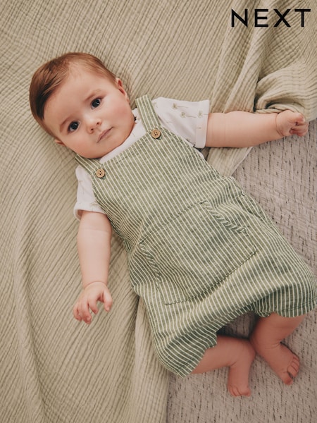 Green Stripe Baby Woven Dungaree and Bodysuit Set (0mths-2yrs) (AM3886) | EGP960 - EGP1,080