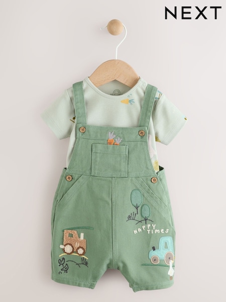 Green Farm Baby Dungarees and Bodysuit Set (0mths-2yrs) (AM3887) | €25 - €28