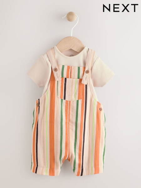 Rust Stripe Baby Woven Dungaree and Bodysuit Set (0mths-2yrs) (AM3888) | €27 - €30