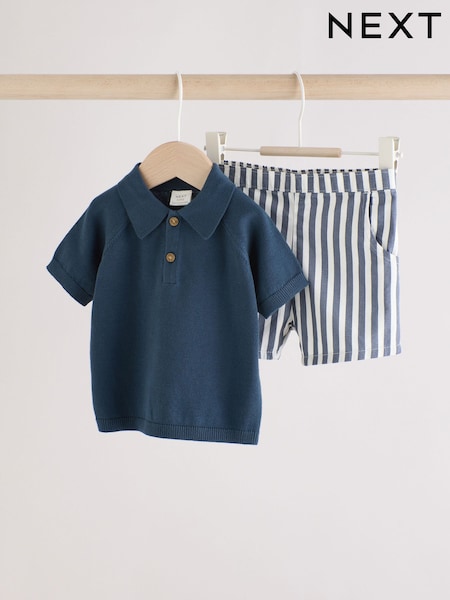 Navy Stripe Baby Knitted Top and Short Set (0mths-2yrs) (AM3903) | SGD 34 - SGD 37