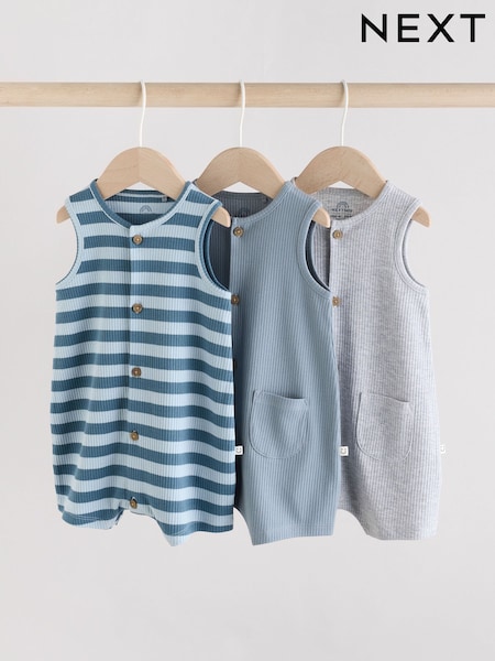 Blau/Grau - Baby 100% Cotton Vest Rompers 3 Pack (AM3912) | 24 € - 30 €