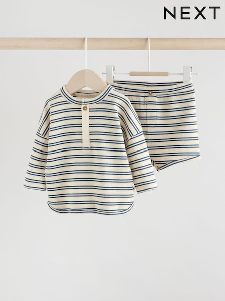 Blue/Cream Stripe Baby Top and Shorts Set (AM3918) | kr167 - kr200