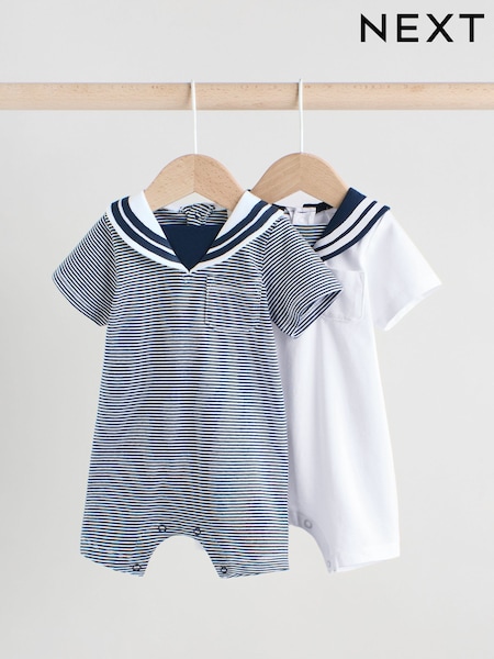 Navy/White Textured Baby Rompers 2 Pack (AM3927) | $35 - $40