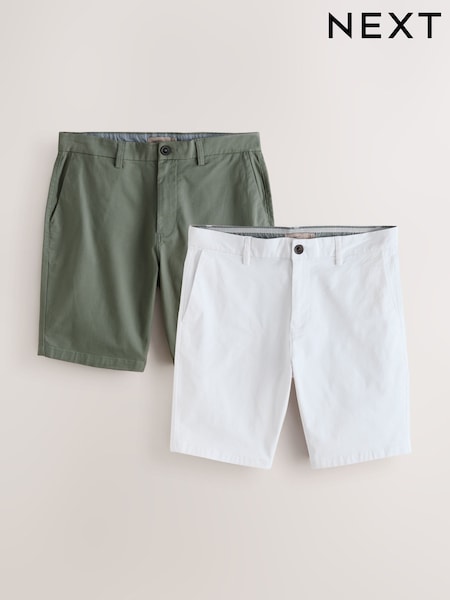 White/ Sage Green Slim Fit Stretch Chino Shorts 2 Pack (AM3931) | €50
