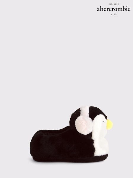 Abercrombie & Fitch Christmas Fluffy Penguin Black Slippers (AM3932) | AED84