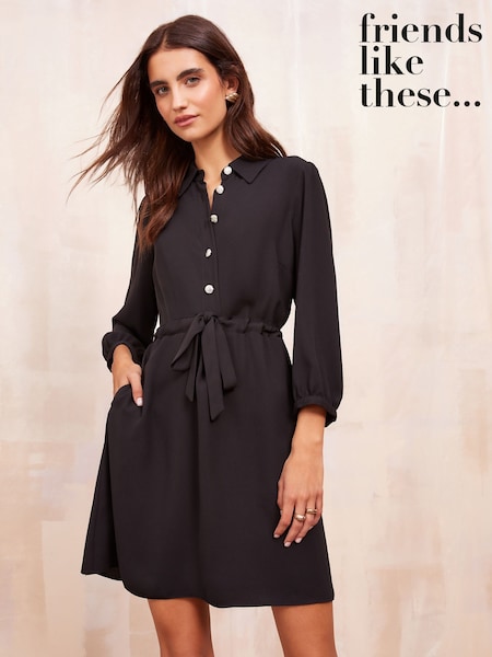 Friends Like These Black Long Sleeve Mini Shirt Dress (AM3948) | kr571