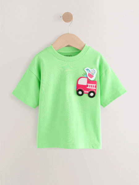 зелений Пожежна машина - Short Sleeve Interactive Appliqué T-Shirt (3mths-7yrs) (AM3960) | 288 грн - 371 грн