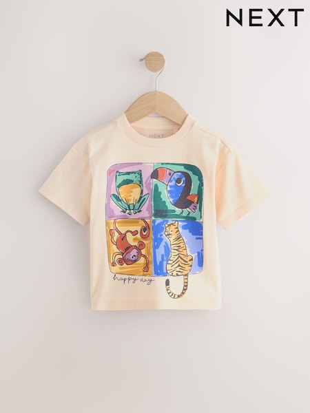 Ecru Safari Eläninkuosi - 100% Cotton Lyhyt hiha Graphic Printti; kuvio T-paita (3kk-8v.) (AM3963) | €8 - €11