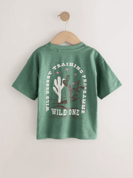 Grün mit Kaktus - 100% Cotton Short Sleeve Back Print T-Shirt (3mths-7yrs) (AM3964) | 9 € - 11 €