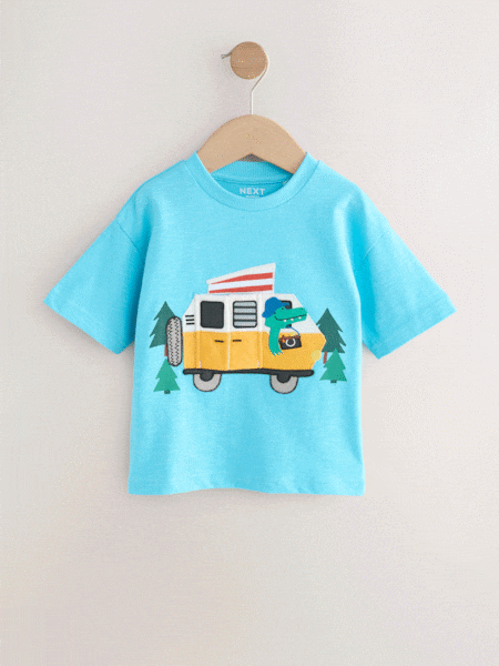 Blue Campervan Short Sleeve Interactive Appliqué T-Shirt (3mths-7yrs) (AM3973) | €10 - €12