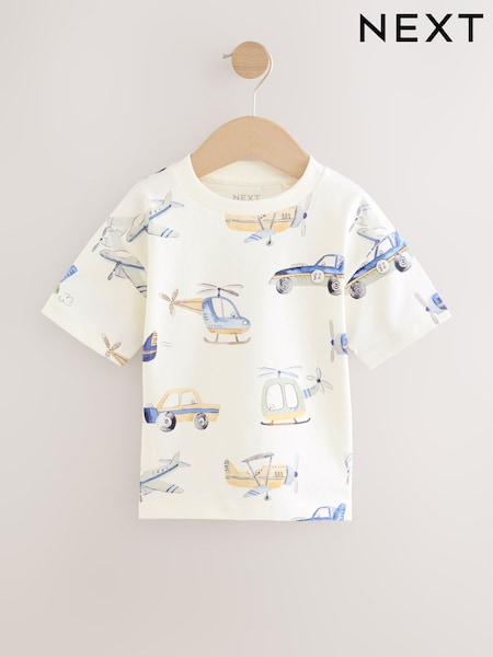 White Classic Transport Short Sleeve All-Over Print T-Shirt (3mths-7yrs) (AM3976) | €7 - €9
