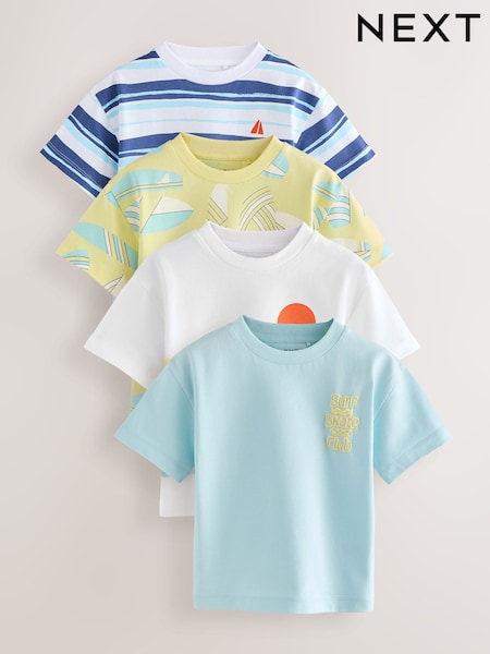 Blue/Yellow Surf Short Sleeve T-Shirts 4 Pack (3mths-7yrs) (AM3985) | SGD 36 - SGD 43