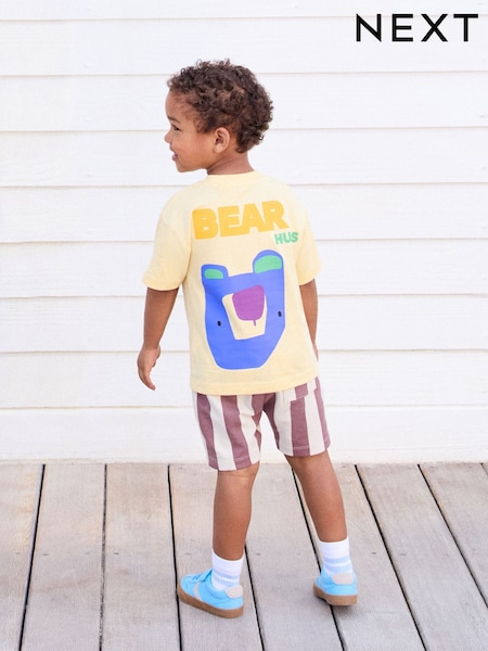 Light Yellow 100% Cotton Short Sleeve Back Print T-Shirt And Shorts Set (3mths-7yrs) (AM3991) | SGD 21 - SGD 28