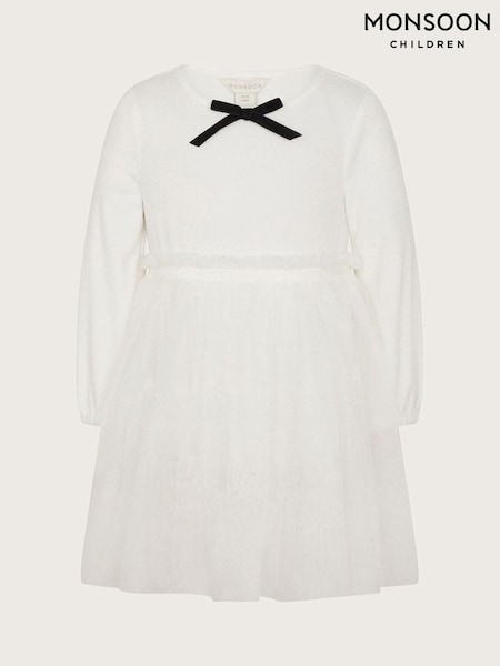 Monsoon White Baby Long Sleeve Bow Tulle Dress (AM4002) | 84 QAR - 89 QAR