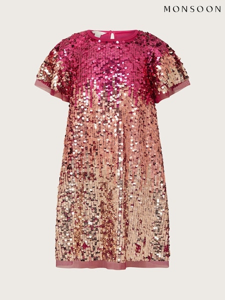 Monsoon Pink Short Sleeve Ombre Sequin Dress (AM4027) | €29 - €34