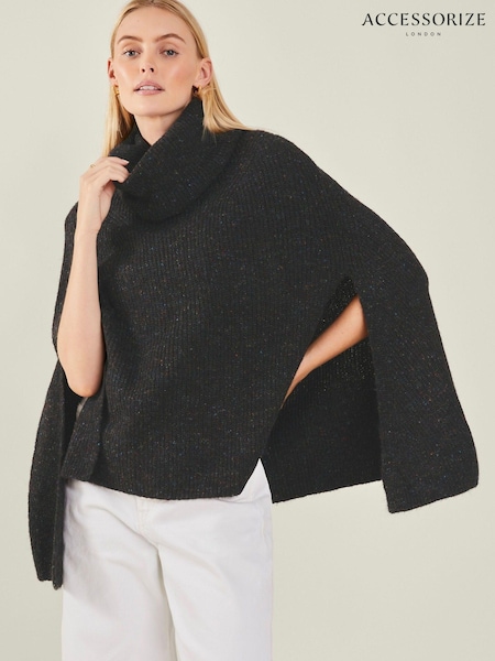 Accessorize Black Roll Neck Knit Poncho (AM4041) | 135 QAR