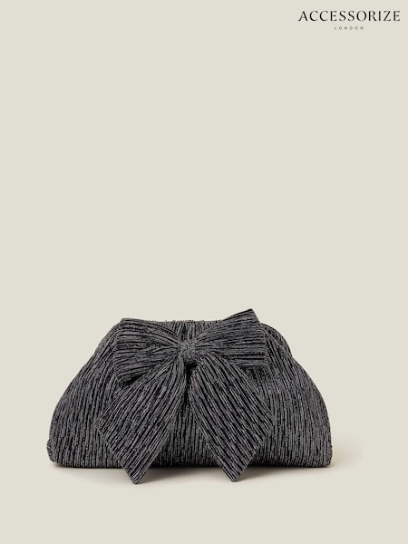 Accessorize Black Metallic Plisse Bow Clutch Bag (AM4042) | €34