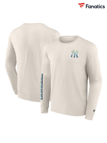 Fanatics 100% Cotton MLB New York Yankees Gradient Long Sleeve Crew White T-Shirt (AM4303) | AED116