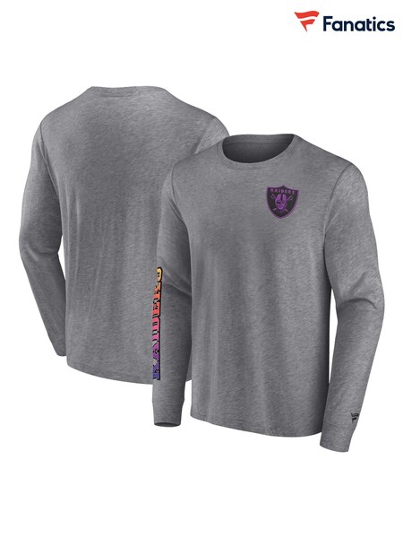 Fanatics Grey NFL Las Vegas Raiders Gradient Long Sleeve Crew 100% Cotton T-Shirt (AM4308) | €57