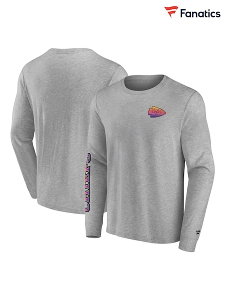 Fanatics Grey NFL Kansas City Chiefs Gradient Long Sleeve Crew 100% Cotton T-Shirt (AM4310) | €57