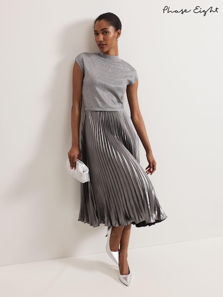 Phase Eight Silver Jayla Metallic Knit Dress (AM4336) | €99