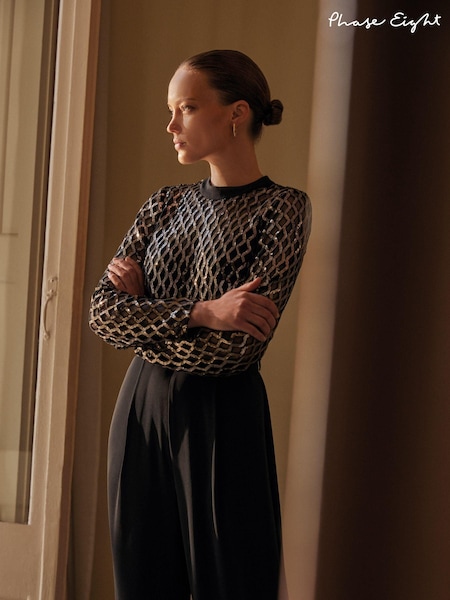 Phase Eight Black Amelia Sequin Bodice Jumpsuit (AM4343) | €114