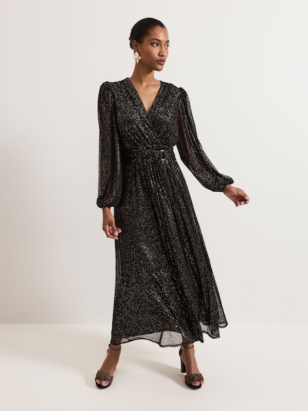Phase Eight Black Emre Shimmer Burnout Midi Dress (AM4347) | 393 QAR