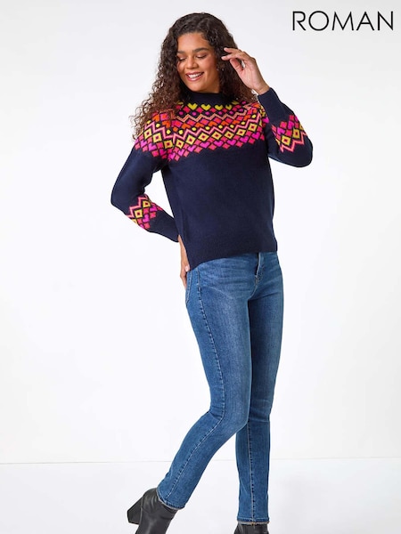 Roman Blue Heart Print Crew Neck Knit Jumper (AM4501) | $86