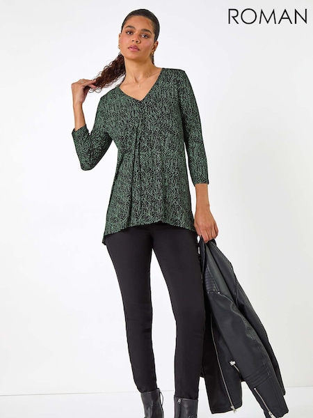 Roman Green Spot Print Pleat Front Tunic Top (AM4518) | €40