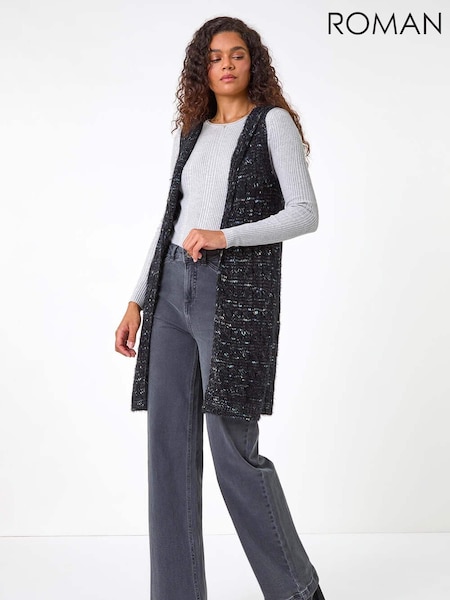 Roman Black Textured Fluffy Knit Hooded Gilet (AM4528) | €50