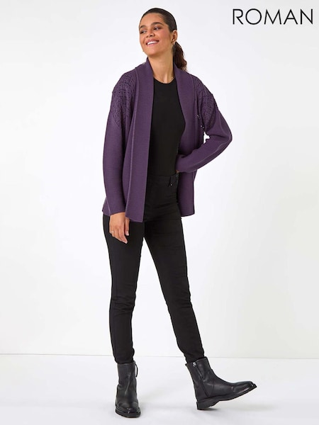 Roman Purple Edge To Edge Pointelle Knit Cardigan (AM4531) | AED291