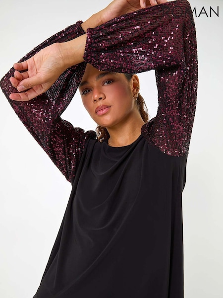 Roman Purple Sequin Sleeve Stretch Top (AM4541) | €51