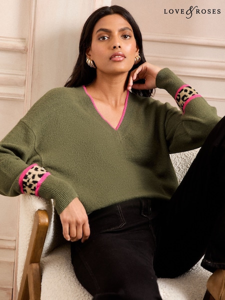 Love & Roses Cosy V-Neck Longline Jumper (AM4548) | 203 LEI