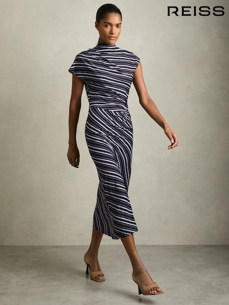 Reiss Dillon Stripe-Print Draped Midi Dress (AM4620) | 227 €