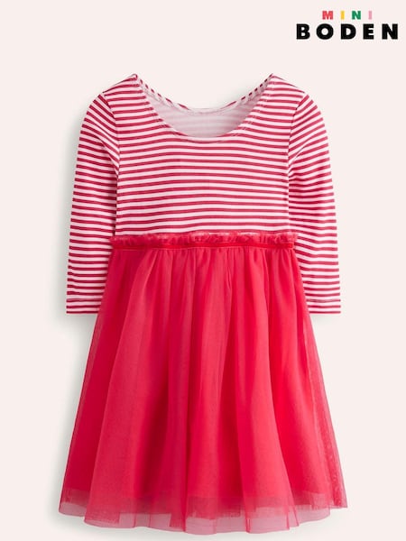 Boden Pink Tilly Rib Jersey Tulle 100% Cotton Dress (AM4648) | AED102 - AED113