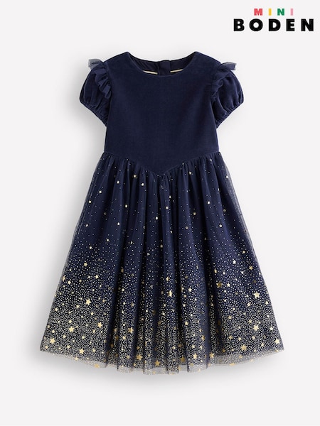 Boden Blue Esther Metallic Star Party 100% Cotton Dress (AM4654) | €46 - €50
