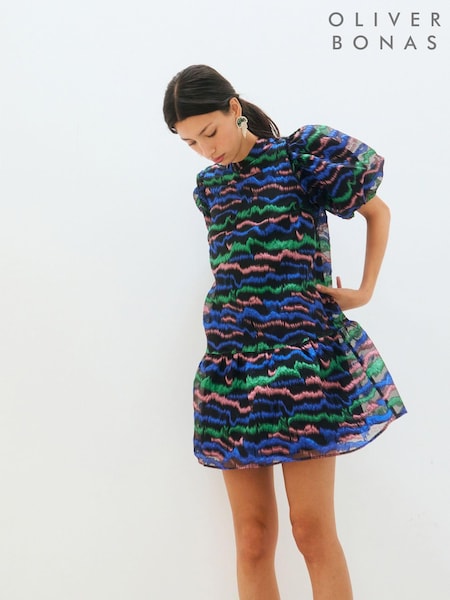 Oliver Bonas Black Pattern Organza Mini Dress (AM4705) | 294 QAR