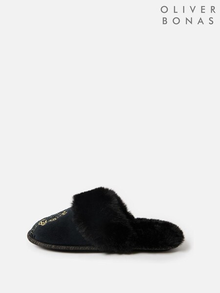 Oliver Bonas Black Gold Leopard Print Slippers And Drawstring Slippers (AM4709) | AED93