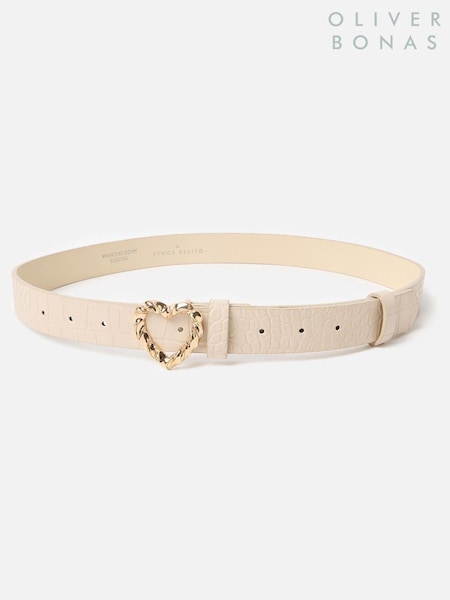 Oliver Bonas Cream Faux Croc Heart Buckle Jeans Belt (AM4725) | kr434