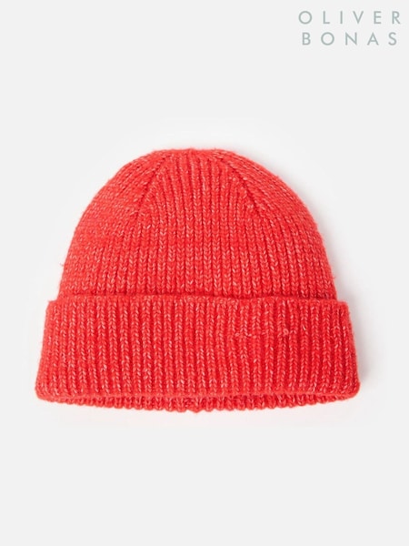 Oliver Bonas Red Ribbed Knitted Beanie Hat (AM4731) | €31