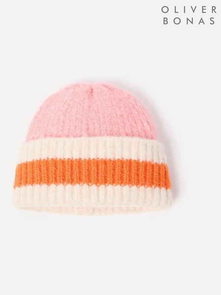 Oliver Bonas Pink Stripe Knitted Beanie Hat (AM4734) | AED70