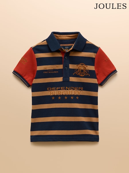 Joules Official Burghley Orange Stripe Kids Pique Polo Shirt (AM4773) | R$ 295 - R$ 345